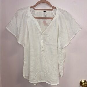 Young Fabulous & Broke White Flutter Sleeve Gauze Blouse